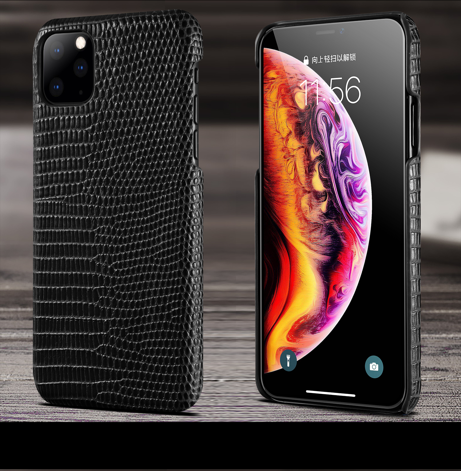 Funda Recubierta Recubierta De Cuero Genuino Del Patrón De Lagarto Para IPhone 11 Pro Max 6.5 Pulgadas - Negro