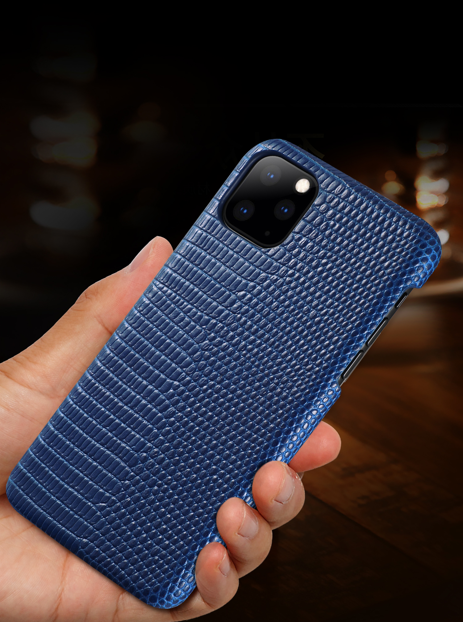 Funda Recubierta Recubierta De Cuero Genuino Del Patrón De Lagarto Para IPhone 11 Pro Max 6.5 Pulgadas - Negro