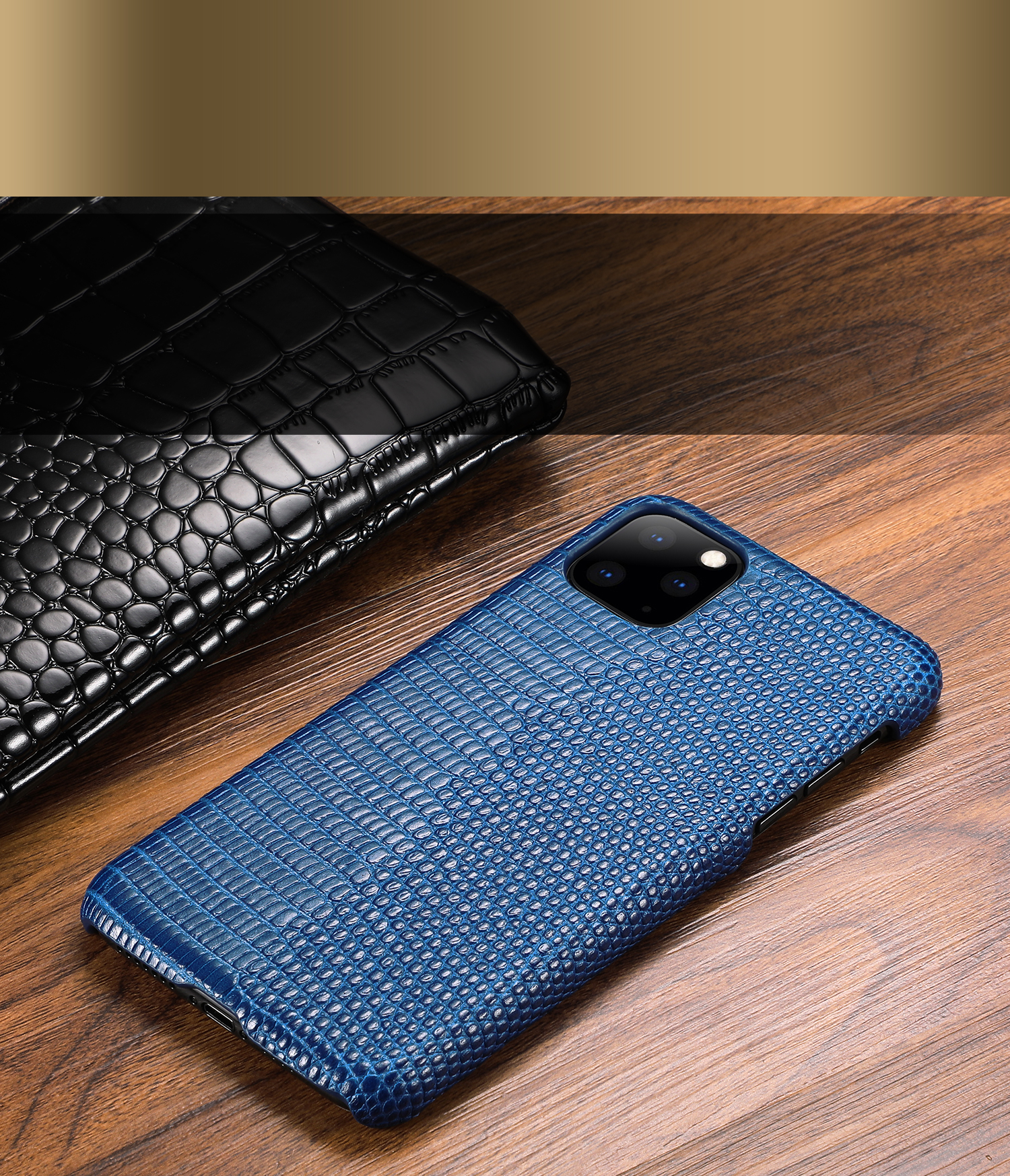 Funda Recubierta Recubierta De Cuero Genuino Del Patrón De Lagarto Para IPhone 11 Pro Max 6.5 Pulgadas - Negro