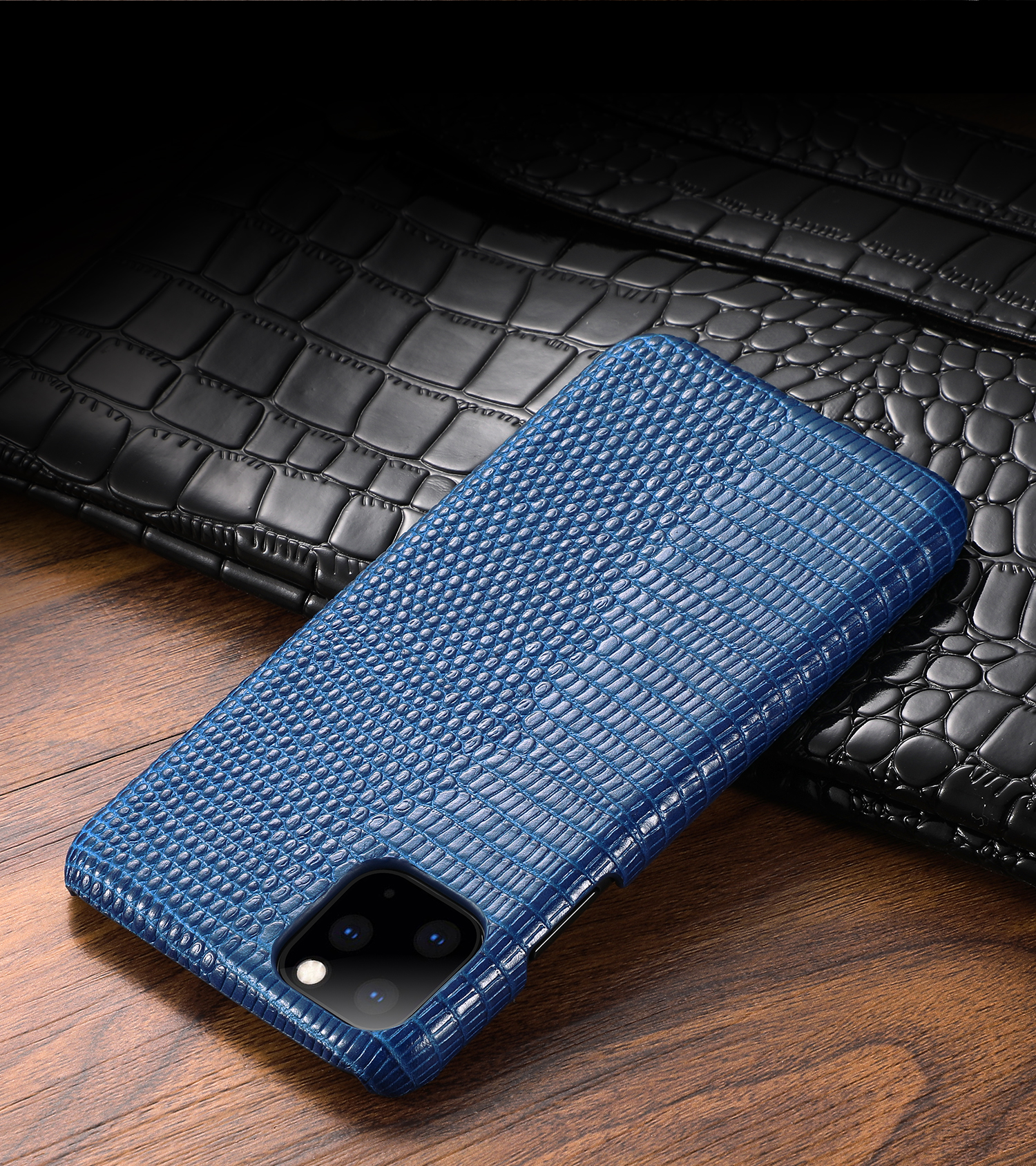 Capa De PC Revestida De Couro Genuíno Do Teste Padrão Do Lagarto Para O Iphone 11 Pro Máximo 6,5 Polegadas - Preto