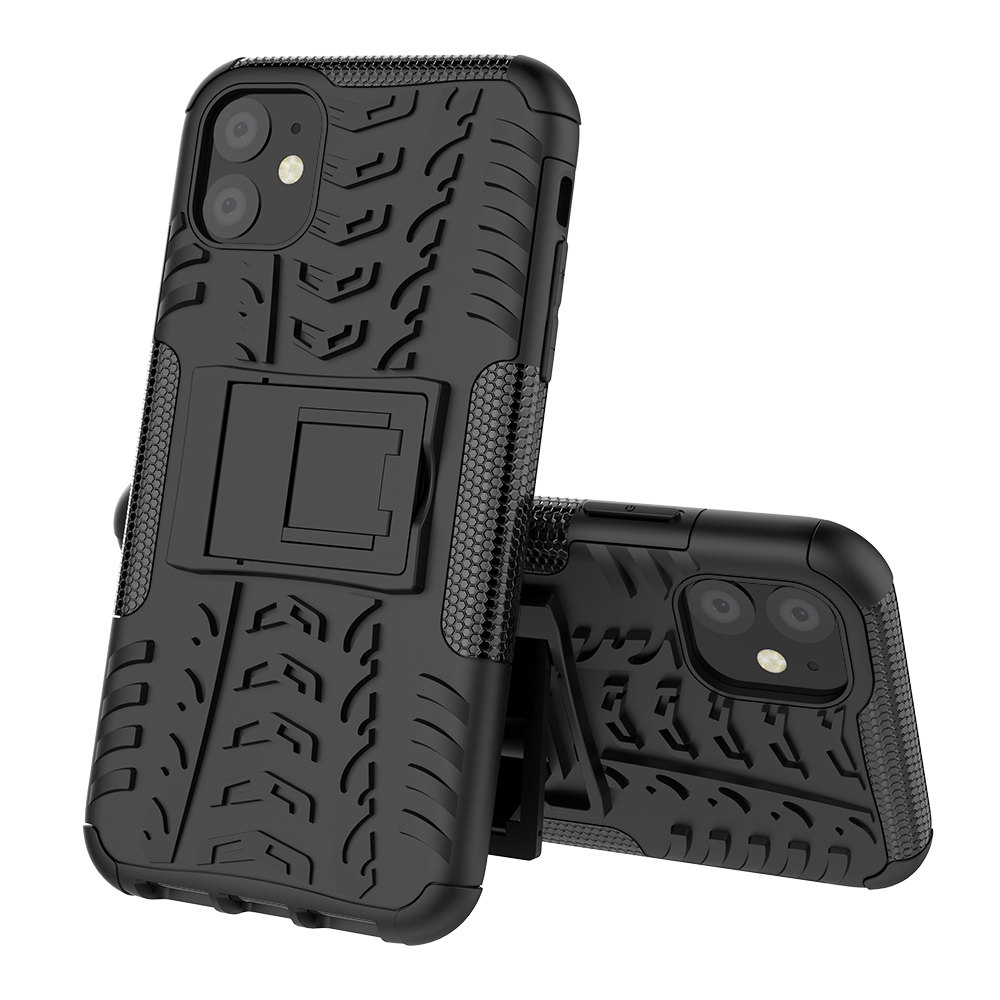 Cool Tyre Pattern PC + TPU Hybrid Case with Kickstand for iPhone 11 6.1 inch - All Black-2