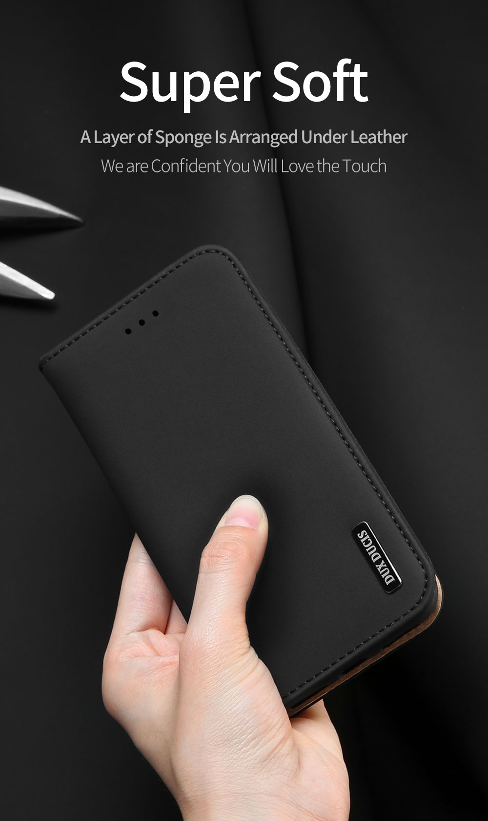 Dux Ducis Wish Wish Genuine Leather Willet Case Soport Cubierta Protectora Anti-Scratch Para Iphone 11 Pro 5.8 Pulgadas - Negro