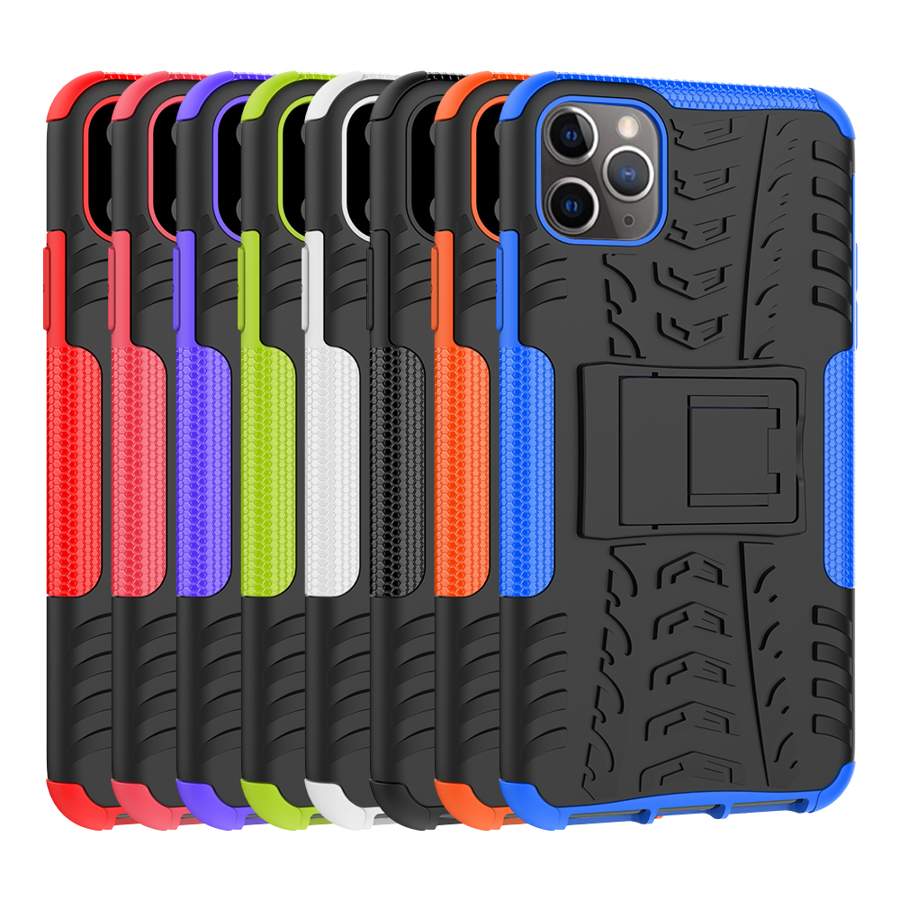 Cool Tire Pattern PC + TPU Hybrid Telep Cover Con Kickstand Para Iphone 11 Pro Max 6.5 Pulgadas (2019) - Todo Negro