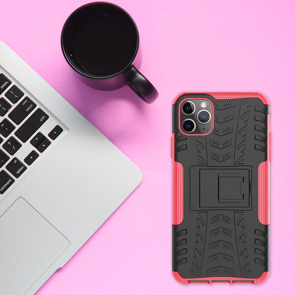 Cool Tire Pattern PC + TPU Hybrid Telep Cover Con Kickstand Para Iphone 11 Pro Max 6.5 Pulgadas (2019) - Todo Negro