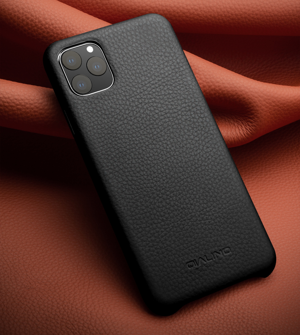 Qialino Litchi Textura de Couro Genuíno Capa Para Iphone 11 Pro 5,8 Polegadas (2019) - Preto