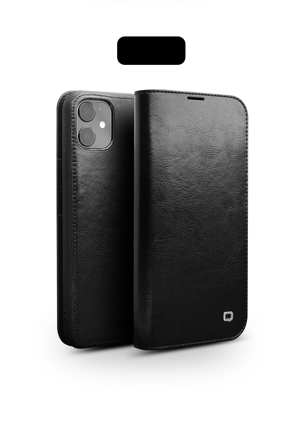 QIALINO Pour IPhone 11 6,1 Pouces Téléphone De Téléphone Véritable Coquille De Protection Du Portefeuille En Cuir De Vachette - Noir