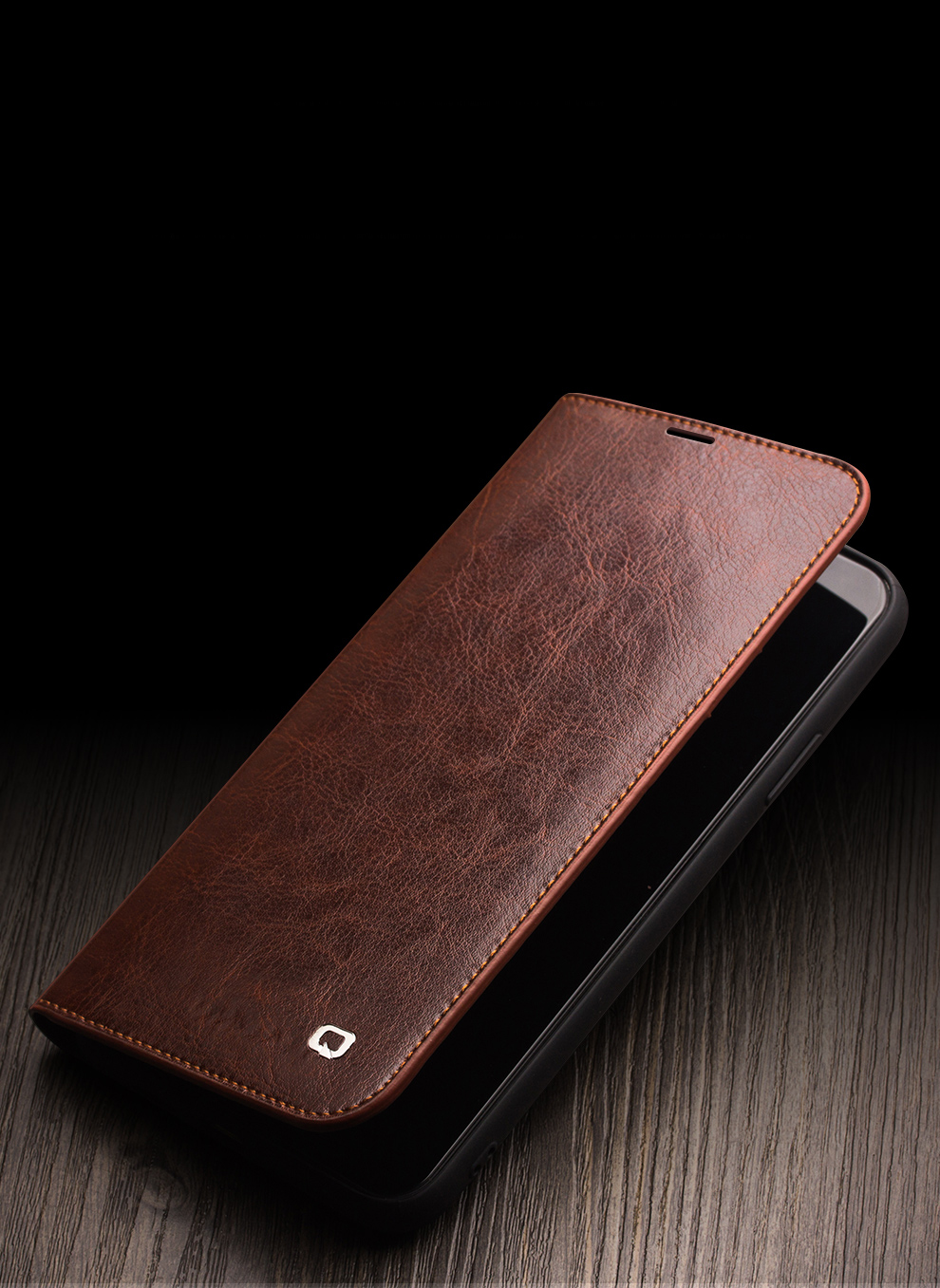 Qialino Para IPhone 11 6.1 Pulgadas Funda Telefónica Genuine Cowhide Cuero Cartera Cubierta Protectora Shell - Marrón