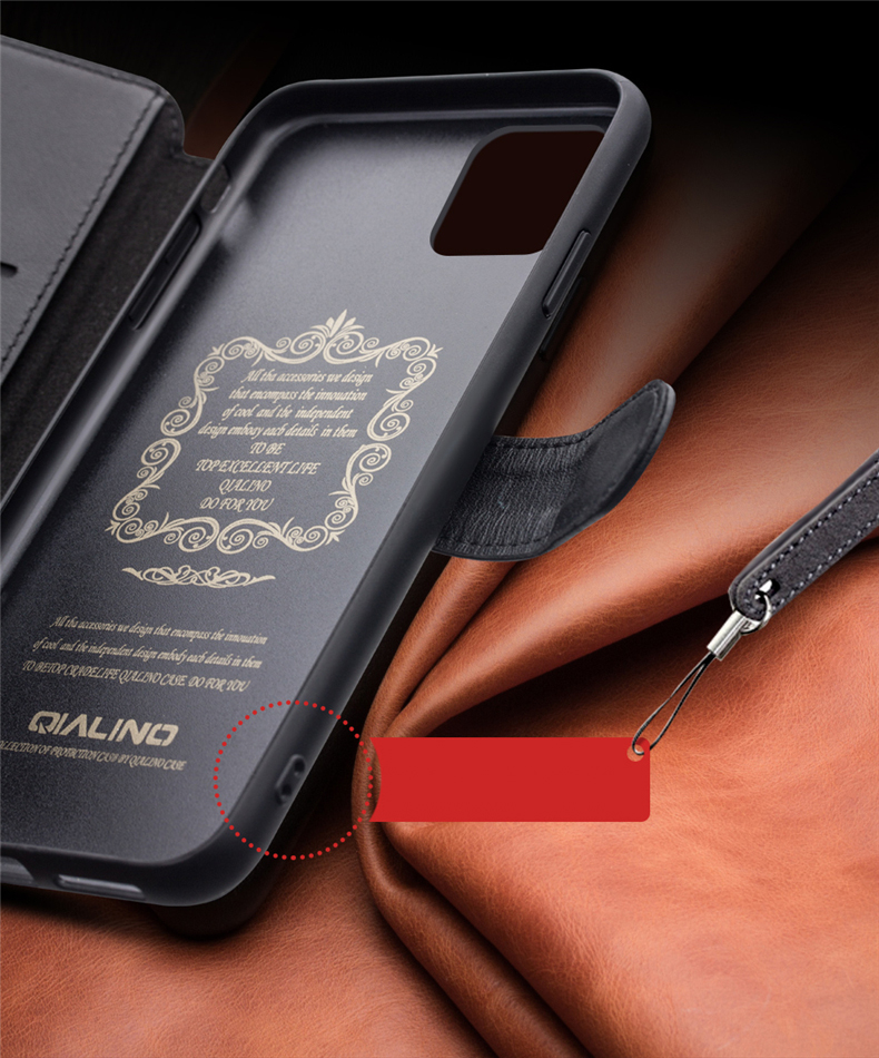 Capa de Capa de Carteira de Couro Qialino Para Iphone 11 Pro 5,8 Polegadas - Café