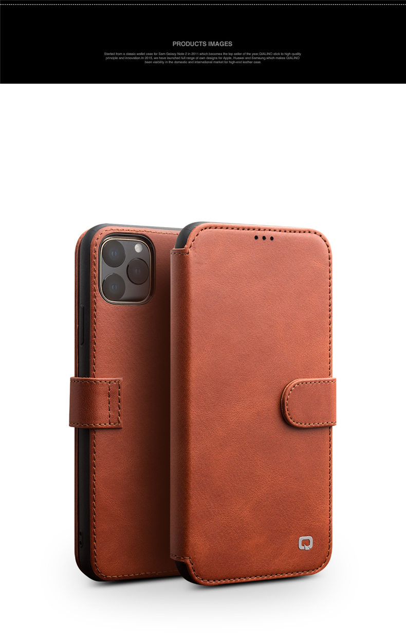 Capa de Capa de Carteira de Couro Qialino Para Iphone 11 Pro 5,8 Polegadas - Café