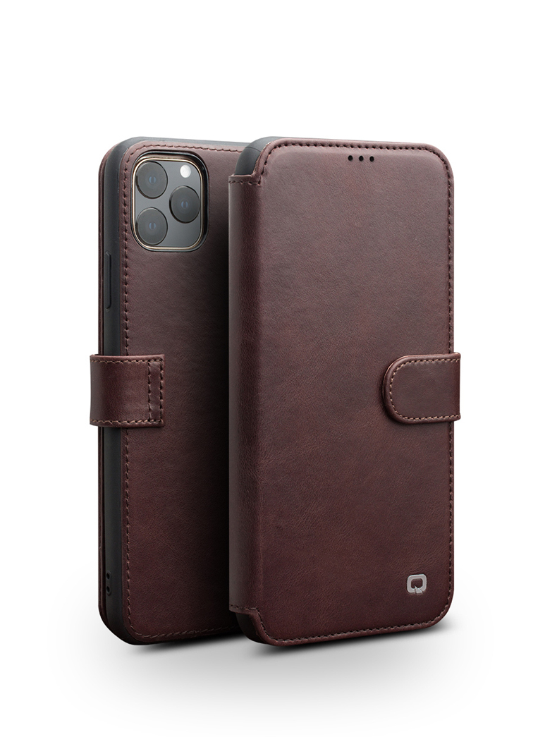 Capa de Capa de Carteira de Couro Qialino Para Iphone 11 Pro 5,8 Polegadas - Café