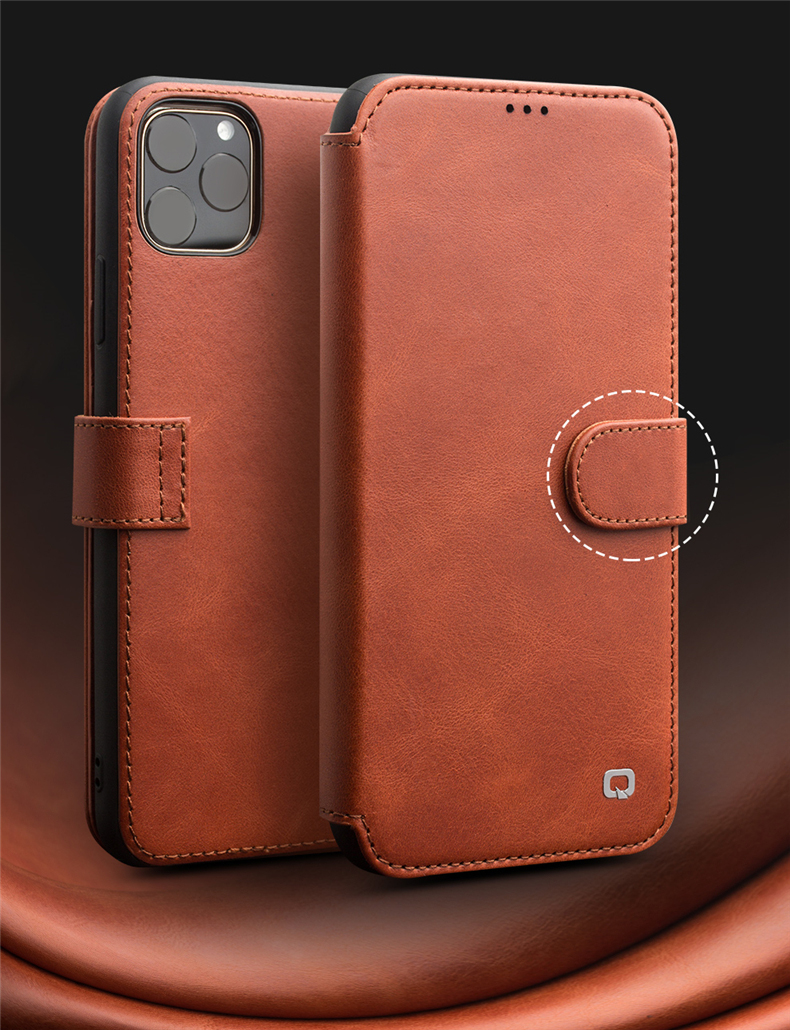 Capa de Capa de Carteira de Couro Qialino Para Iphone 11 Pro 5,8 Polegadas - Café