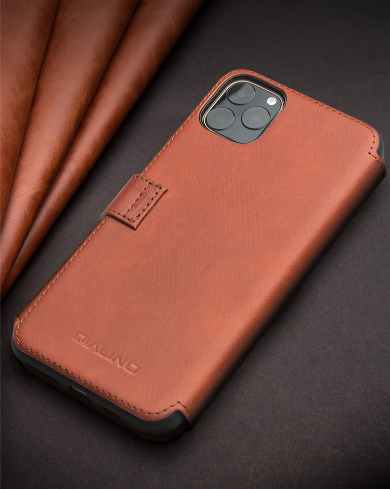 Capa de Capa de Carteira de Couro Qialino Para Iphone 11 Pro 5,8 Polegadas - Café