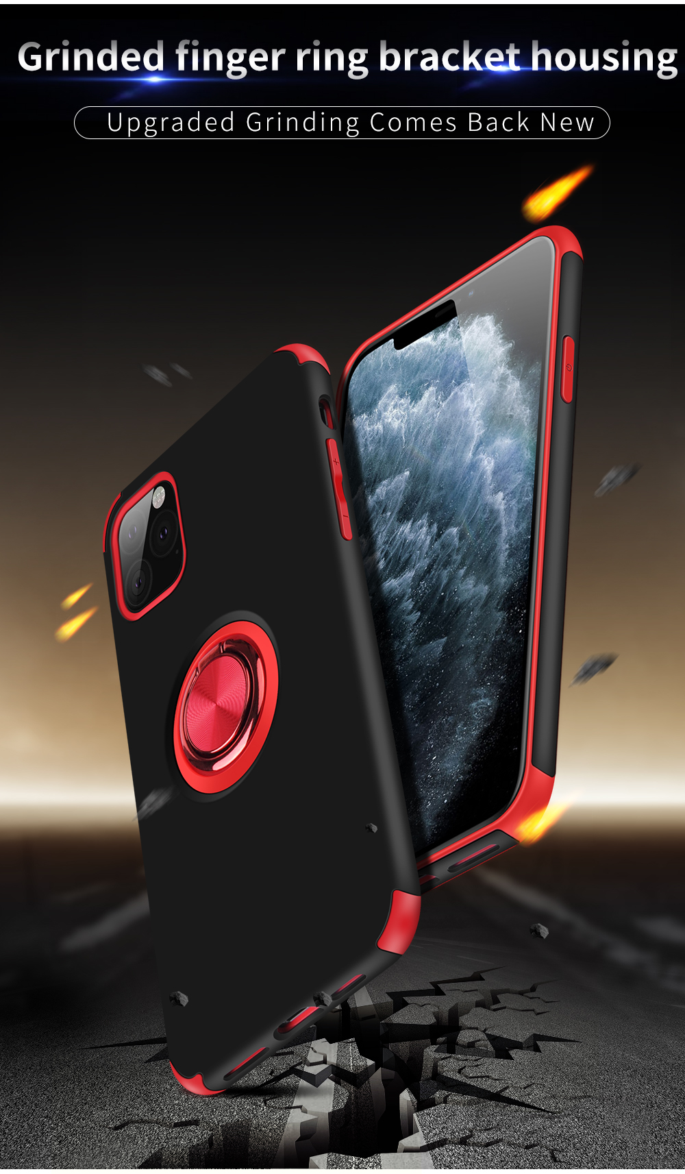 Custodia Per PC PC + TPU Regabile Ring di Finter (tela in Metallo Magnetico Incorporato) Per Iphone 11 Pro Max 6,5 Pollici (2019) (2019) - Rosso