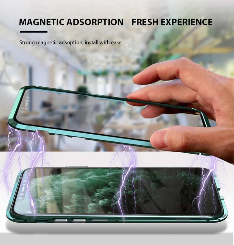 Luphie Magnetic Adsorption Mode Modische Anti-kratzer-zwei-seiten-glasmetallrahmen Telefon-telefonhülle Für Iphone 11 6,1 Zoll - Schwarz