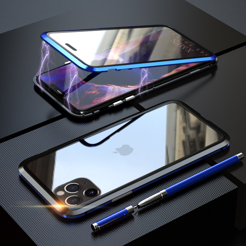 Luphie-Zweifarbige Magnetische Installation Metallrahmen + Gehärtetes Glas Schutzhülle Für IPhone 11 Pro Max. 6,5-Zoll - Schwarz