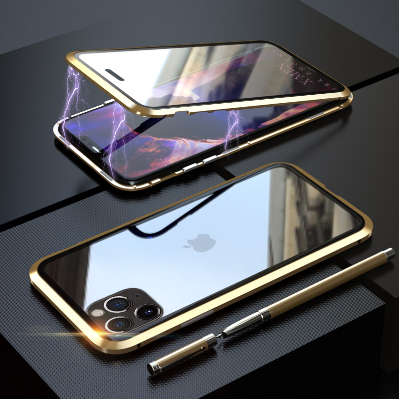 Luphie-Zweifarbige Magnetische Installation Metallrahmen + Gehärtetes Glas Schutzhülle Für IPhone 11 Pro Max. 6,5-Zoll - Blau Schwarz