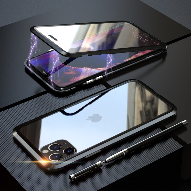 Luphie-Zweifarbige Magnetische Installation Metallrahmen + Gehärtetes Glas Schutzhülle Für IPhone 11 Pro Max. 6,5-Zoll - Schwarz