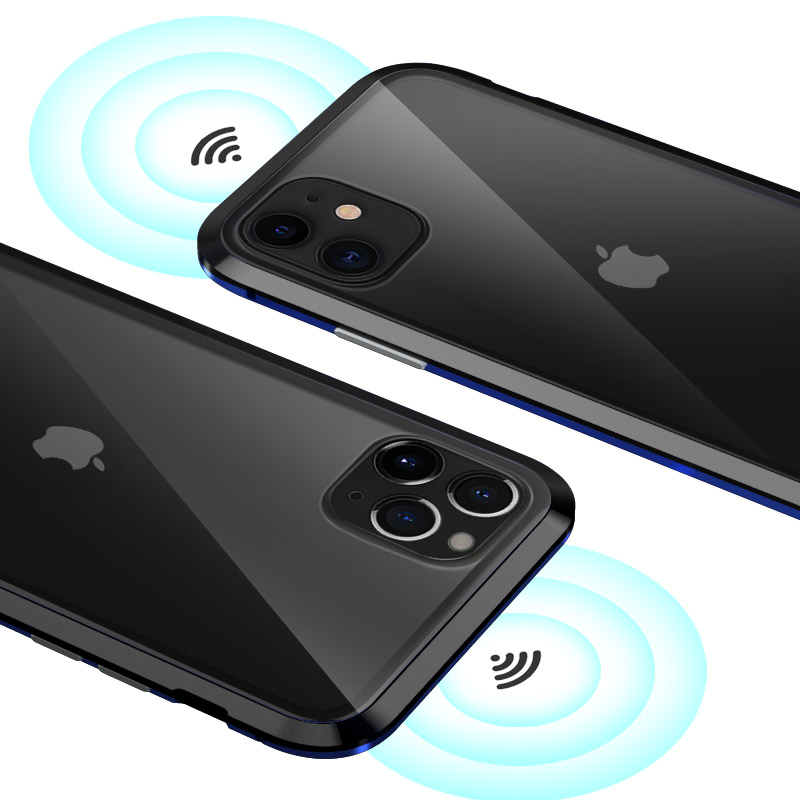 Telaio In Metallo Di Installazione Magnetica A Due Colori LUPHIE + Guscio Protettivo In Vetro Temperato Per IPhone 11 Pro Max Da 6,5 ​​pollici - Blu Nero