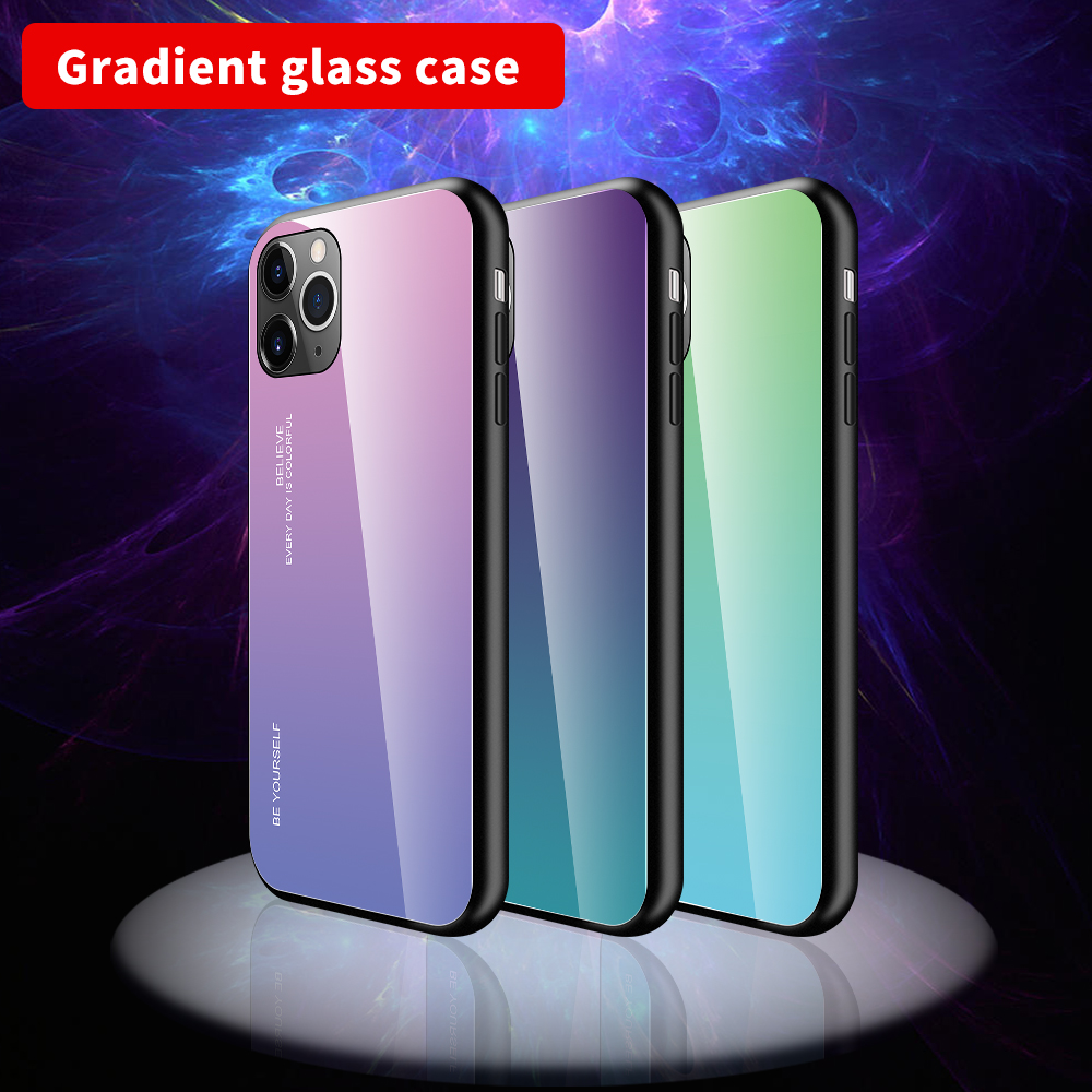 Vidrio de Color de Gradiente + Carcasa de TPU Para Iphone 11 Pro Max 6.5 Pulgadas - Rosado Morado