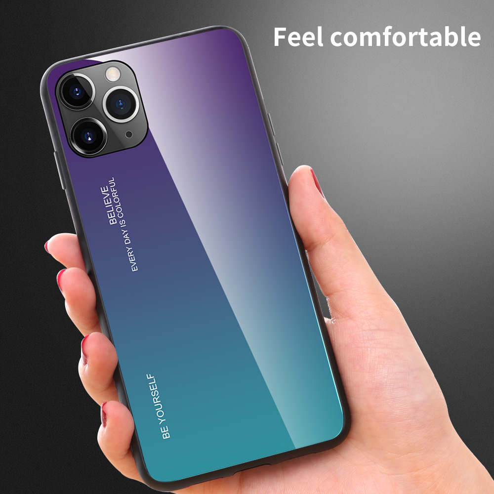 Vidrio de Color de Gradiente + Carcasa de TPU Para Iphone 11 Pro Max 6.5 Pulgadas - Rosado Morado