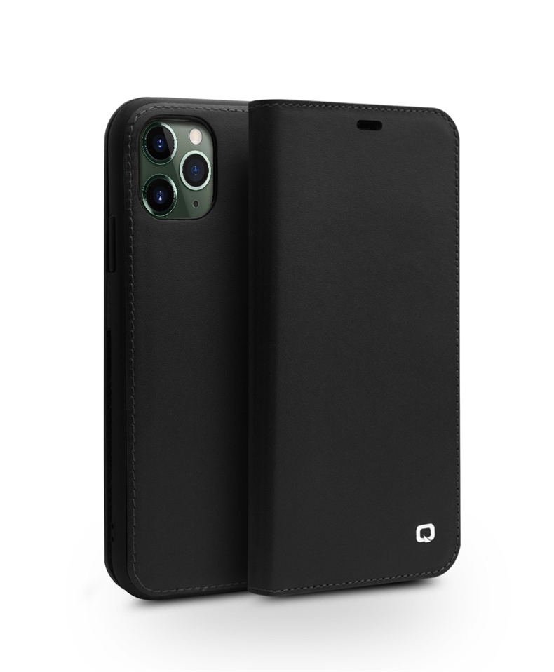 Qialino Para IPhone 11 Pro 5.8 Pulgadas Top Cuero De Vaca CUBIERTE CUBIERTA DE CUBIERTA DE CUBIERTA DE PROTECCIÓN COMPLETA FOLIO FLIP Caja - Negro