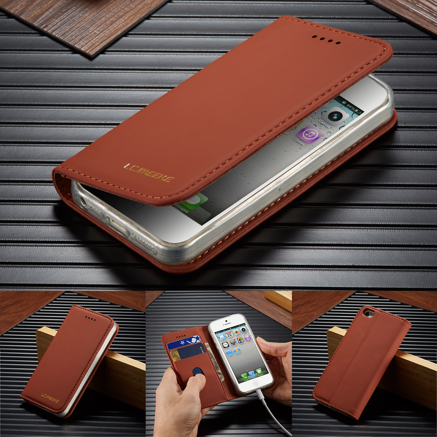 Lc. Imeeke LC-002 Wallet Lederabdeckung Für Iphone 5/5s/SE - Rot