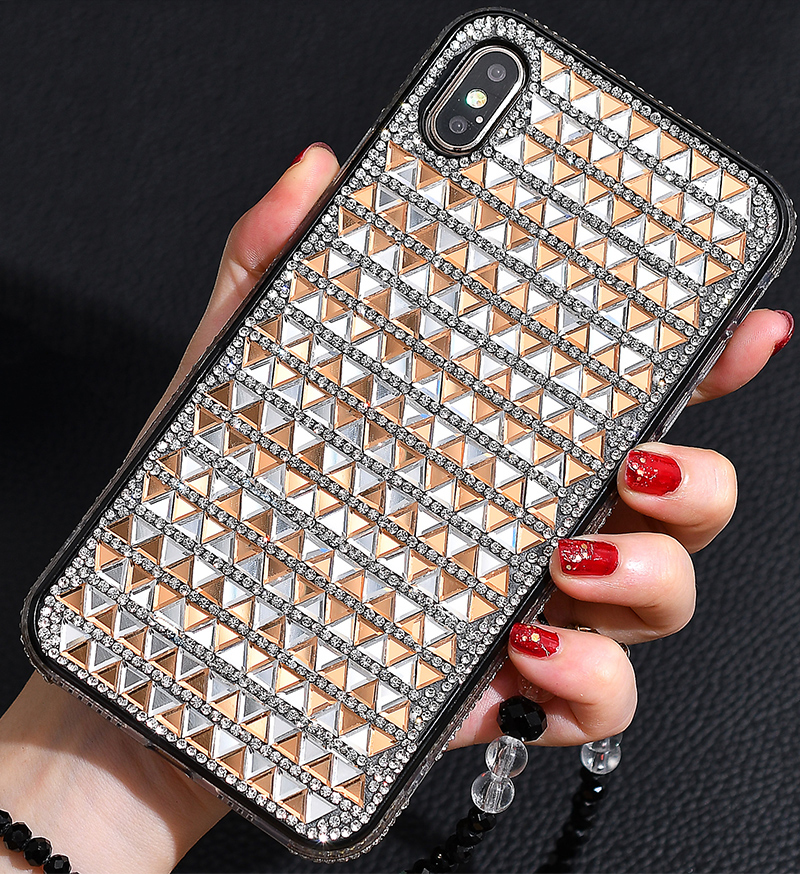 Triangle Glass Rhinestone Decor PC + TPU Shell Case Pour Iphone xs / x 5,8 Pouces - le Noir