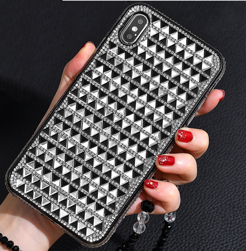 Triângulo Glass Rhinestone Decor PC + TPU Shell Case Para Iphone XS/X 5,8 Polegadas - Preto