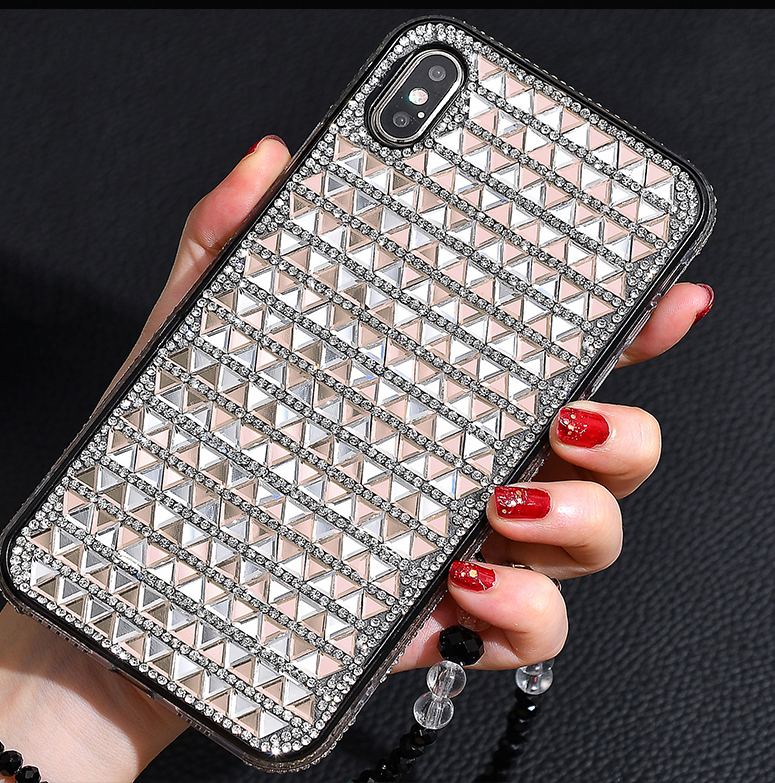 Triângulo Glass Rhinestone Decor PC + TPU Shell Case Para Iphone XS/X 5,8 Polegadas - Preto