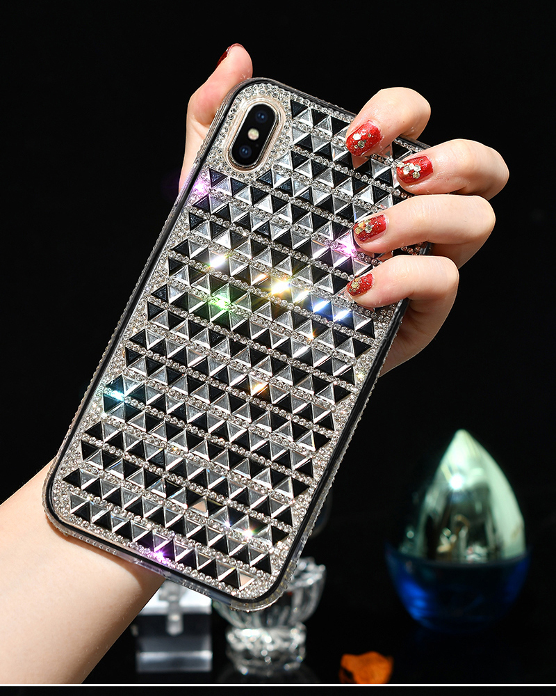 Triângulo Glass Rhinestone Decor PC + TPU Shell Case Para Iphone XS/X 5,8 Polegadas - Preto