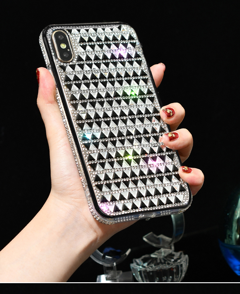 Triangle Glass Rhinestone Decor PC + TPU Shell Case Per Iphone XS/X 5,8 Pollici - Nero