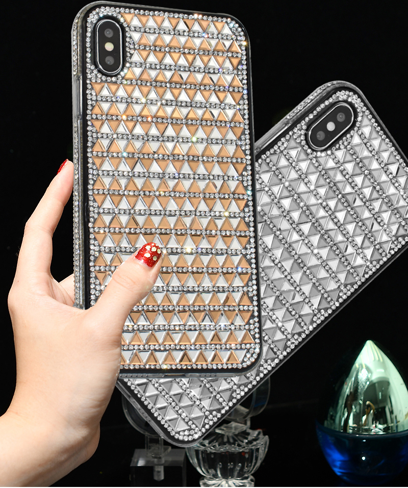 Triângulo Glass Rhinestone Decor PC + TPU Shell Case Para Iphone XS/X 5,8 Polegadas - Preto