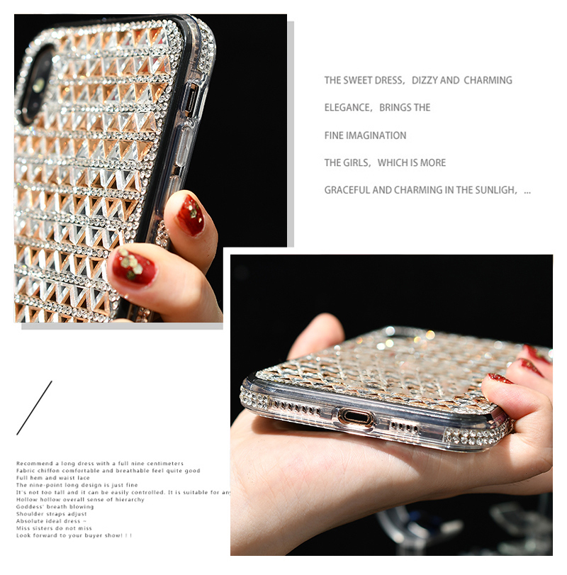 Triângulo Glass Rhinestone Decor PC + TPU Shell Case Para Iphone XS/X 5,8 Polegadas - Preto