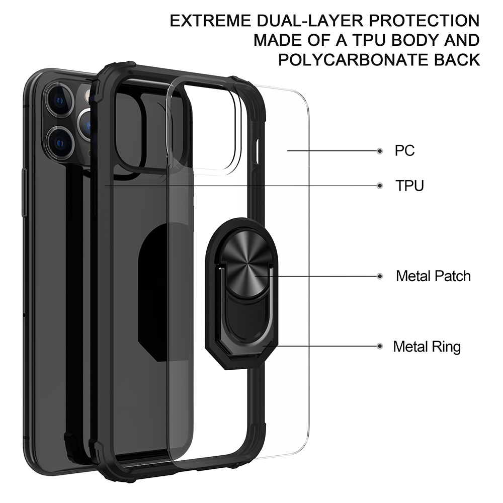 Ringhalter Kickstand Acryl -tpu Hybrid -telefon Shell Für Iphone 11 Pro 5,8 Zoll - Alles Schwarz