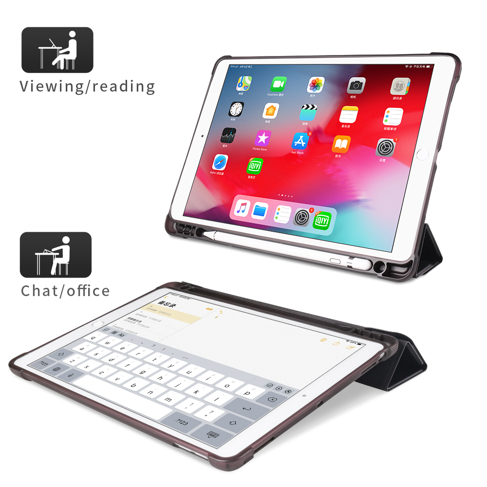 Etui En Cuir Intelligent Origami [avec Tension D'absorption Des Chocs / Groove De Stockage De Crayon Apple] Pour IPad 10.2 (2021) / (2020) / (2019) / IPad Air 10,5 Pouces (2019) / IPad Pro 10.5-pouce (2017) - Noir