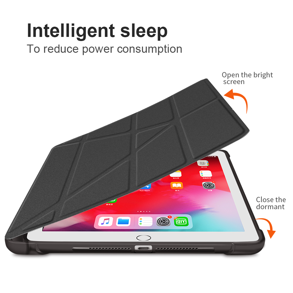 Funda De Cuero Inteligente De Origami [con La Absorción De Golpes TPU / Groove De Almacenamiento De Lápiz Apple] Para IPad 10.2 (2021) / (2020) / (2019) / IPad Air 10.5 Inch (2019) / IPad Pro 10.5-Inch (2017) - Negro