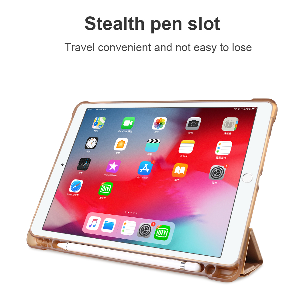 Etui En Cuir Intelligent Origami [avec Tension D'absorption Des Chocs / Groove De Stockage De Crayon Apple] Pour IPad 10.2 (2021) / (2020) / (2019) / IPad Air 10,5 Pouces (2019) / IPad Pro 10.5-pouce (2017) - Noir