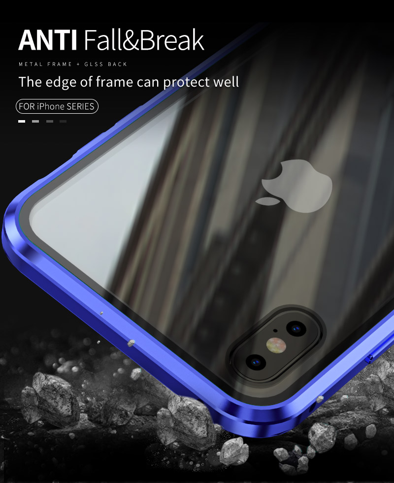 For iPhone XS Max 6.5 inch Blue Devil Series Metal Frame + Double-sided Tempered Glass Anti-blue-ray Case - Blue-19
