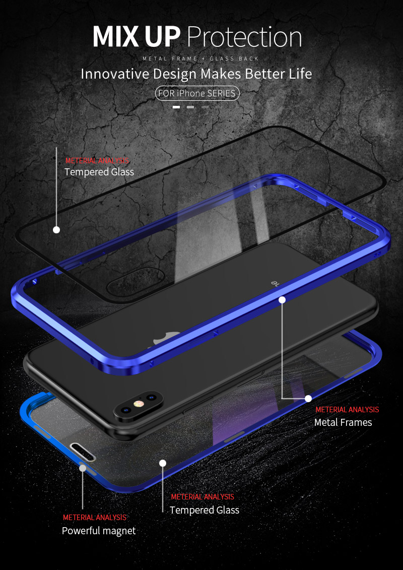 For iPhone XS Max 6.5 inch Blue Devil Series Metal Frame + Double-sided Tempered Glass Anti-blue-ray Case - Blue-22