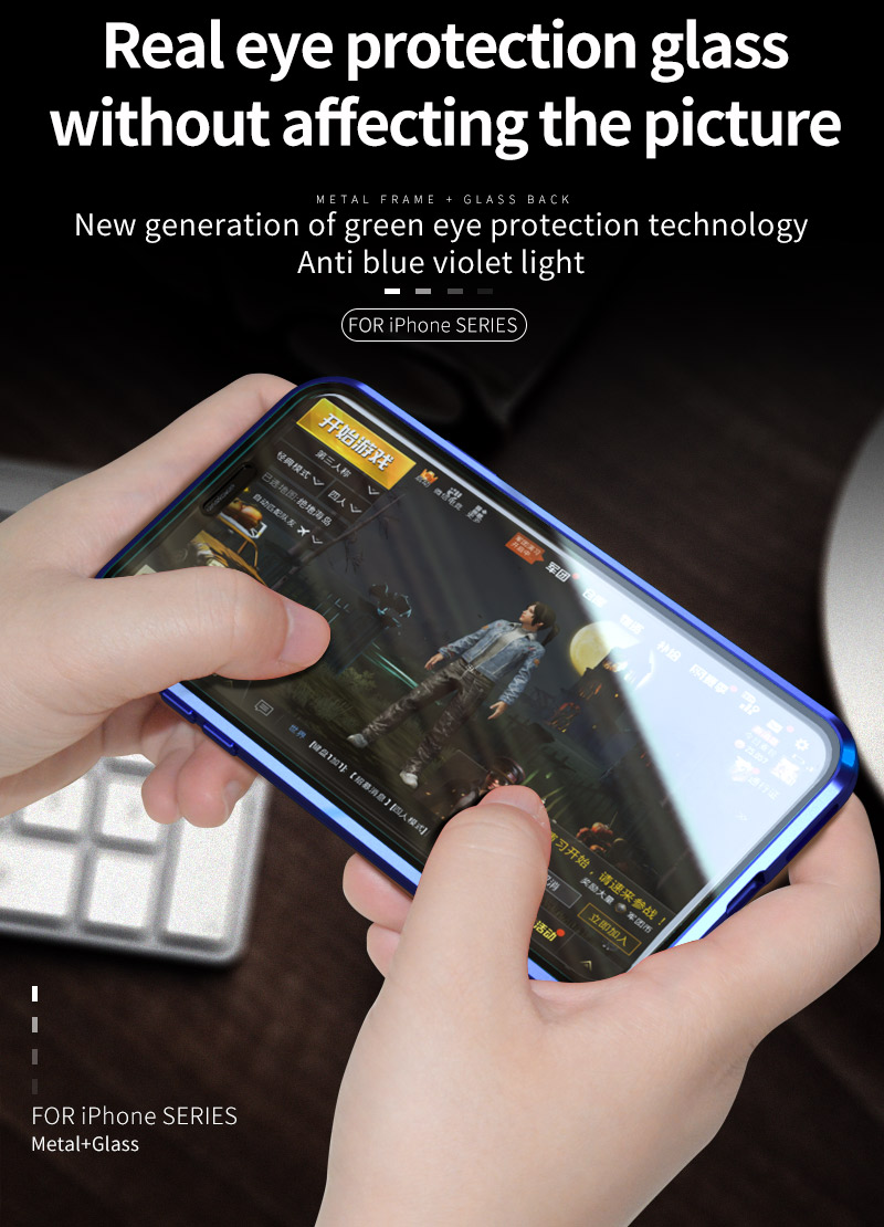 For iPhone XS Max 6.5 inch Blue Devil Series Metal Frame + Double-sided Tempered Glass Anti-blue-ray Case - Blue-8