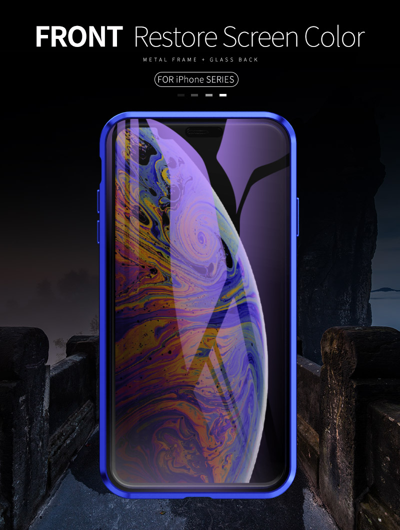 For iPhone XS Max 6.5 inch Blue Devil Series Metal Frame + Double-sided Tempered Glass Anti-blue-ray Case - Blue-9