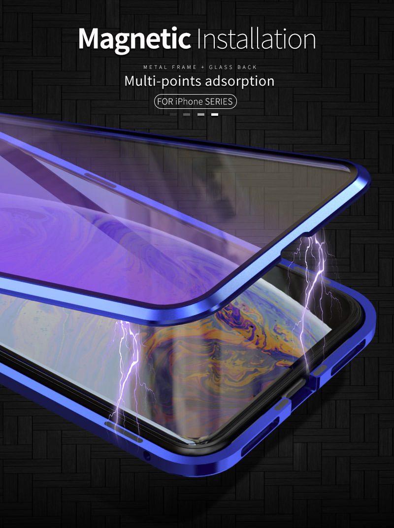For iPhone XS Max 6.5 inch Blue Devil Series Metal Frame + Double-sided Tempered Glass Anti-blue-ray Case - Blue-12