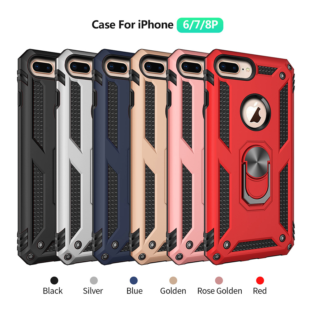 Caixa Telefônica Híbrida do Estilo de Armadura PC TPU Para Iphone 6 Plus/7 Plus/8 Plus 5,5 Polegadas - Prata