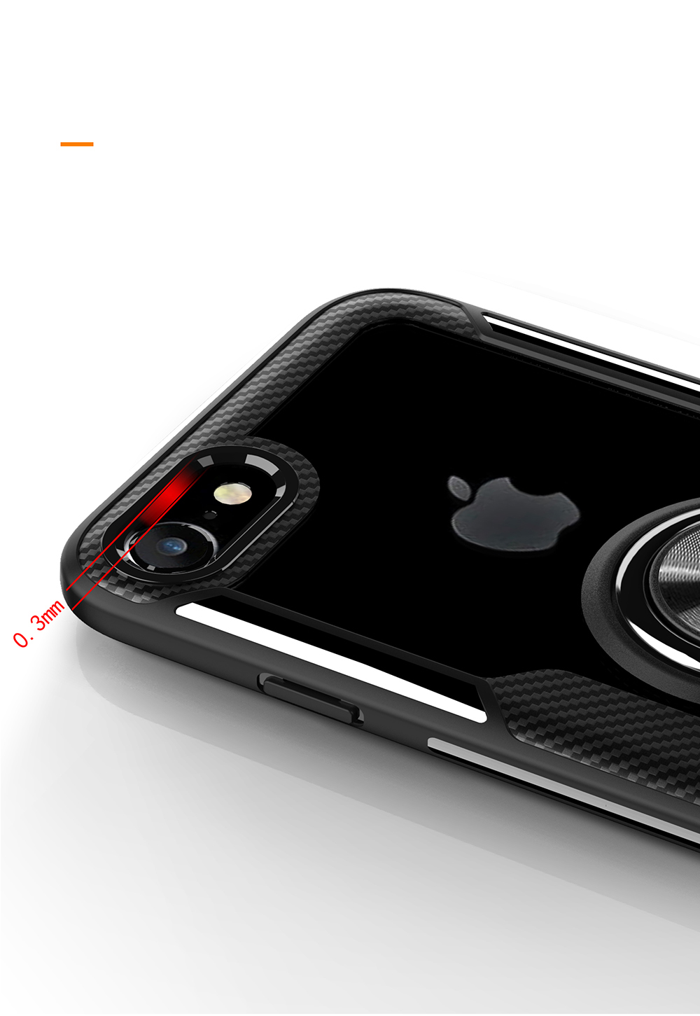 Para Iphone SE (2020)/SE (2022)/7/8 4.7 Pulgadas Anillo de Dedos TPU + PC + Carcasa de Lámina de Metal Magnético Incorporada de Metal - Todo Negro