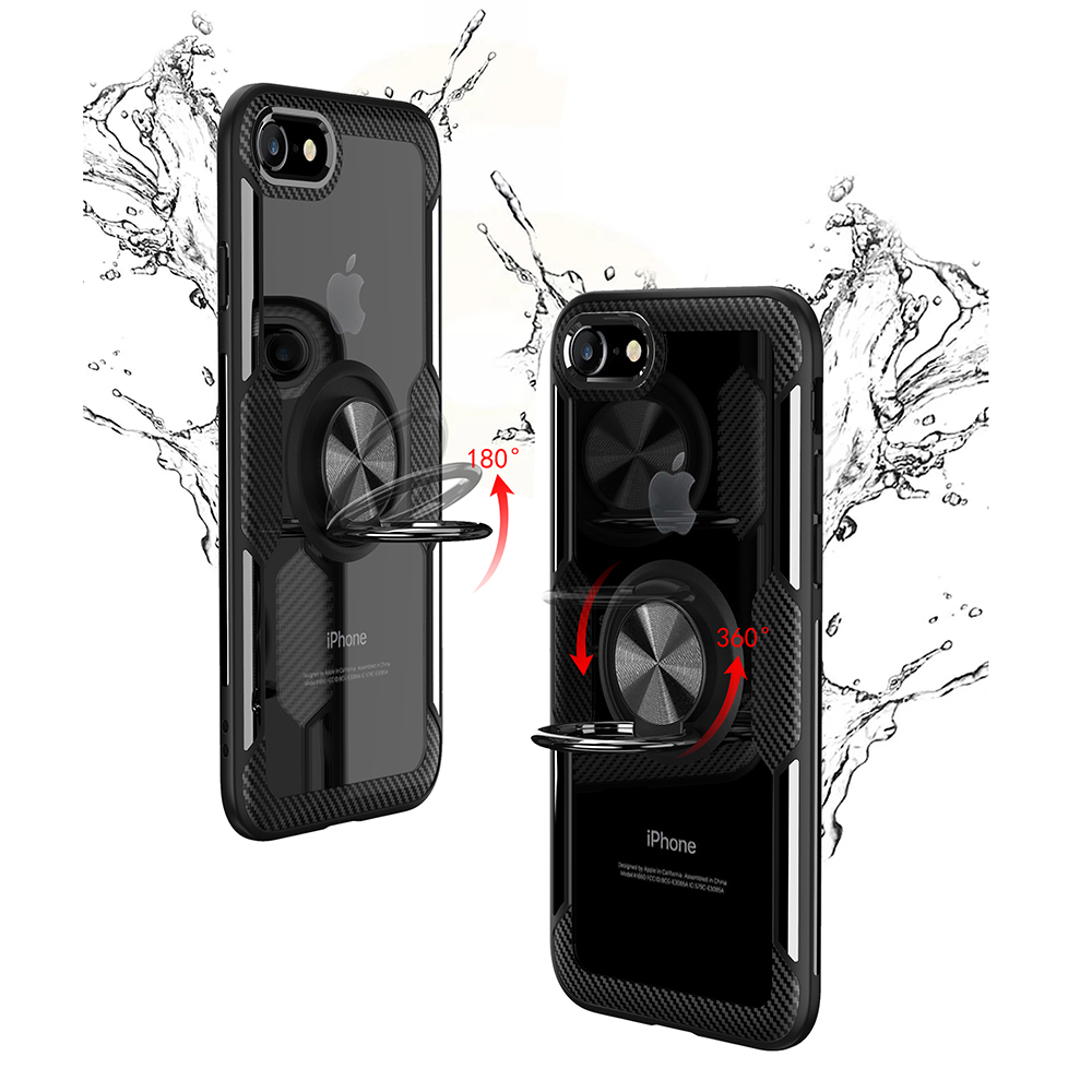 Per Iphone SE (2020)/SE (2022)/7/8 4,7 Pollici Anello di Dito Kickstand TPU + PC + Metal Casing in Tela in Metallo Magnetico Incorporato - Tutto Nero