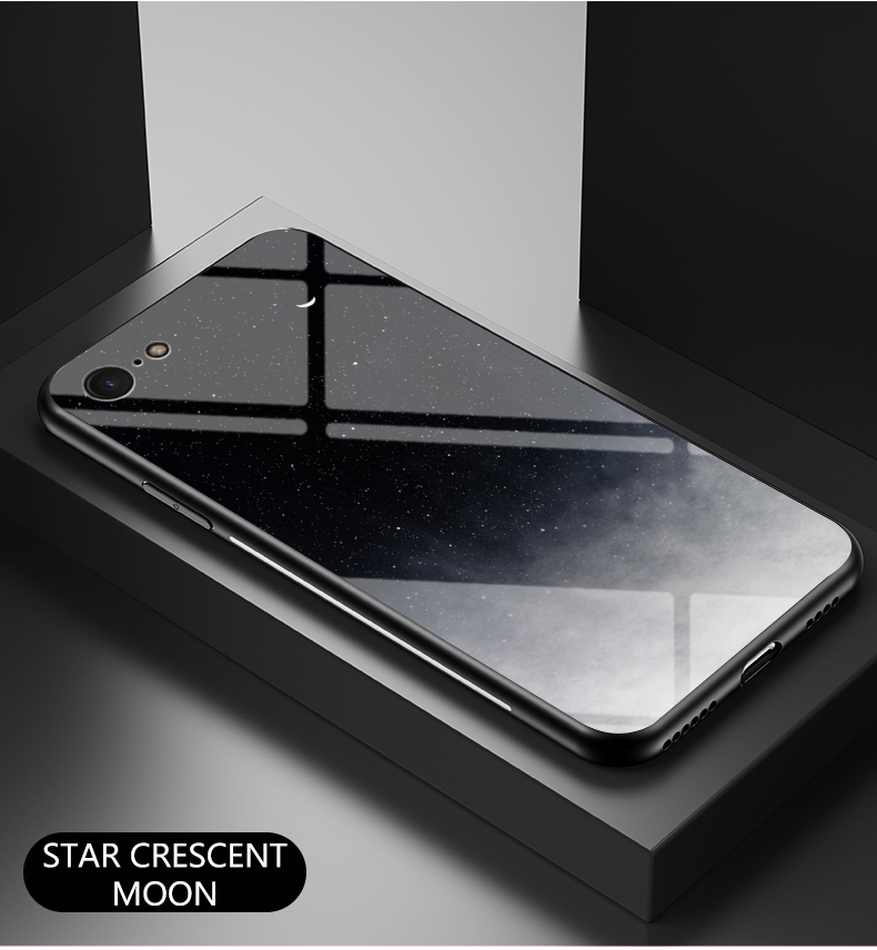 Padrão Estrelado do Céu de Vidro Temperado + PC + TPU Caso Combo Para Iphone SE (2ª Geração) - Céu Estrelado Azul