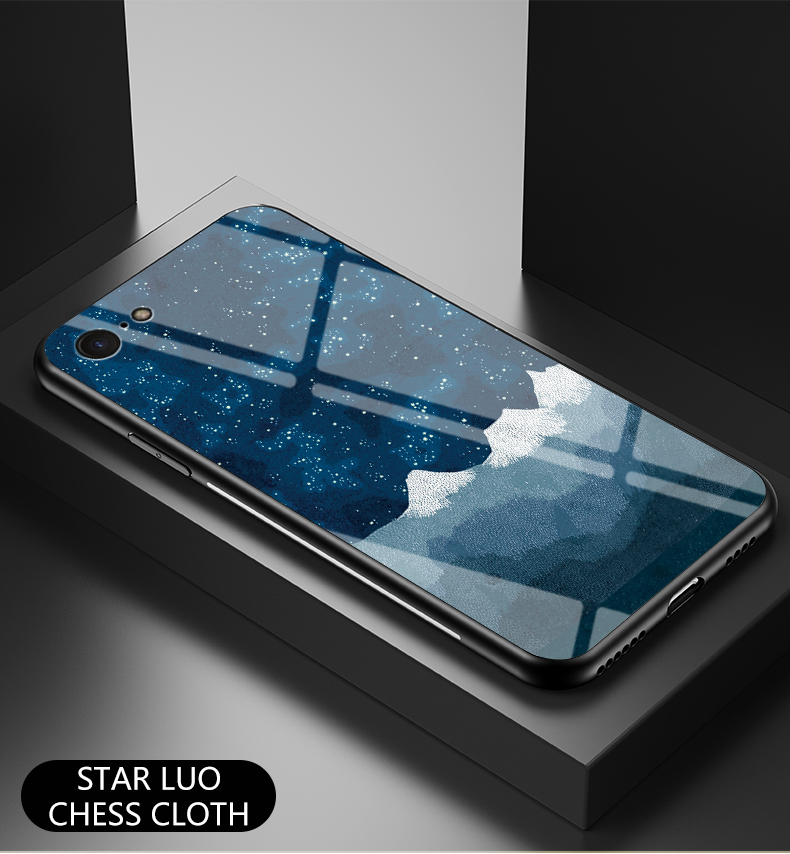 Starry Sky Muster Temperiertes Glas + PC + TPU Combo -hülle Für Iphone SE (2. Generation) - Blauer Sternenhimmel