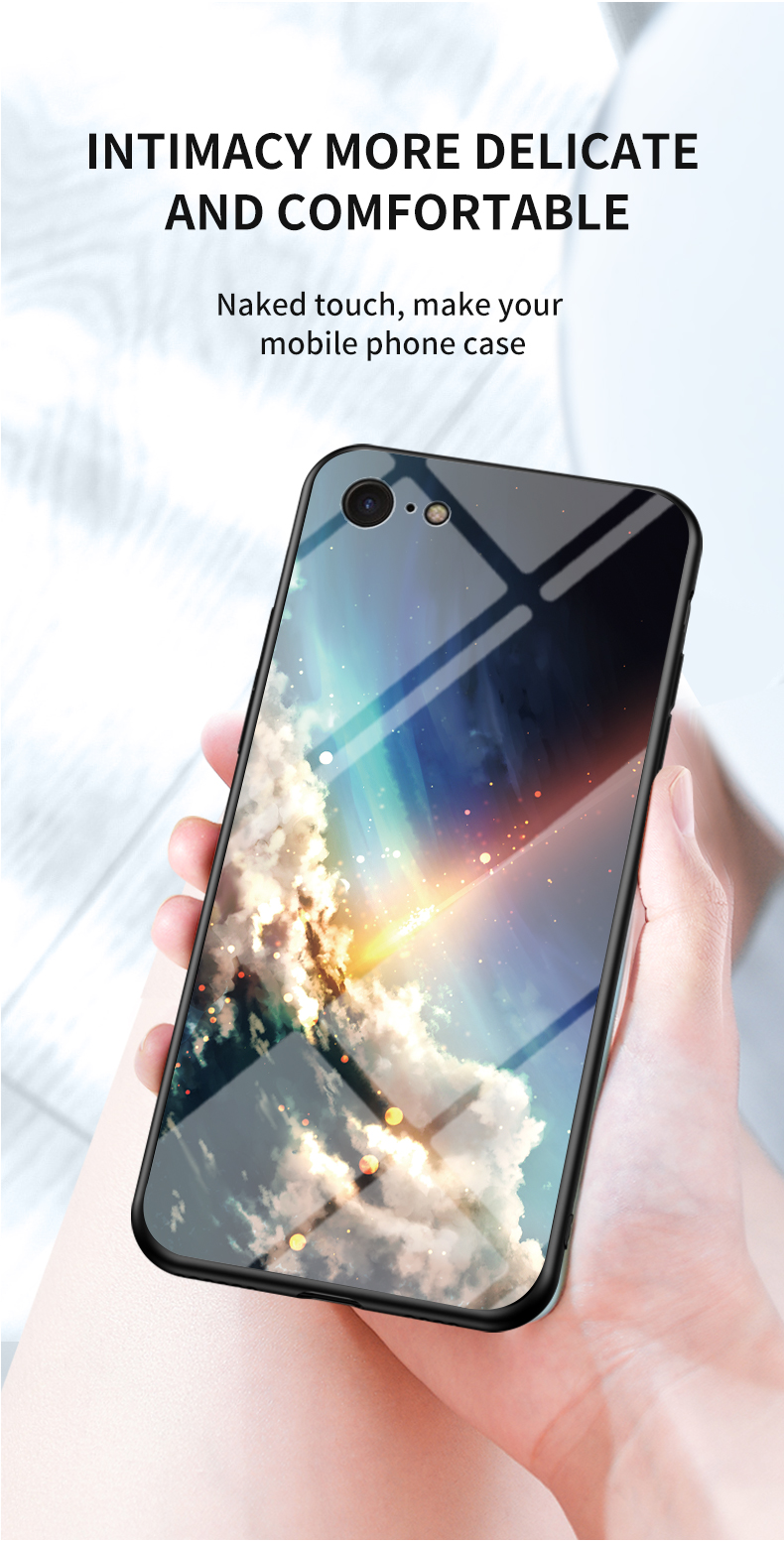 Case Combinado de Vidrio Templado de Starry Sky Sky + PC + TPU Para Iphone SE (segunda Generación) - Cielo Estrellado Azul