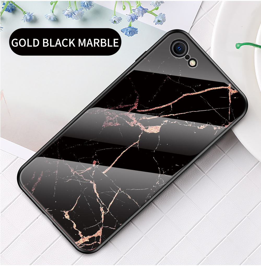 Marmorkornmuster Temperiertes PC + TPU Combo -hülle Für Iphone SE (2. Generation) - Smaragd