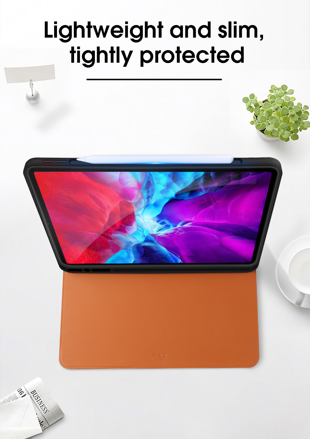 Série Fib II de Niveau x Slim Smart Leather Stand Tablet Pour Ipad Pro 12,9 Pouces (2020) - le Noir